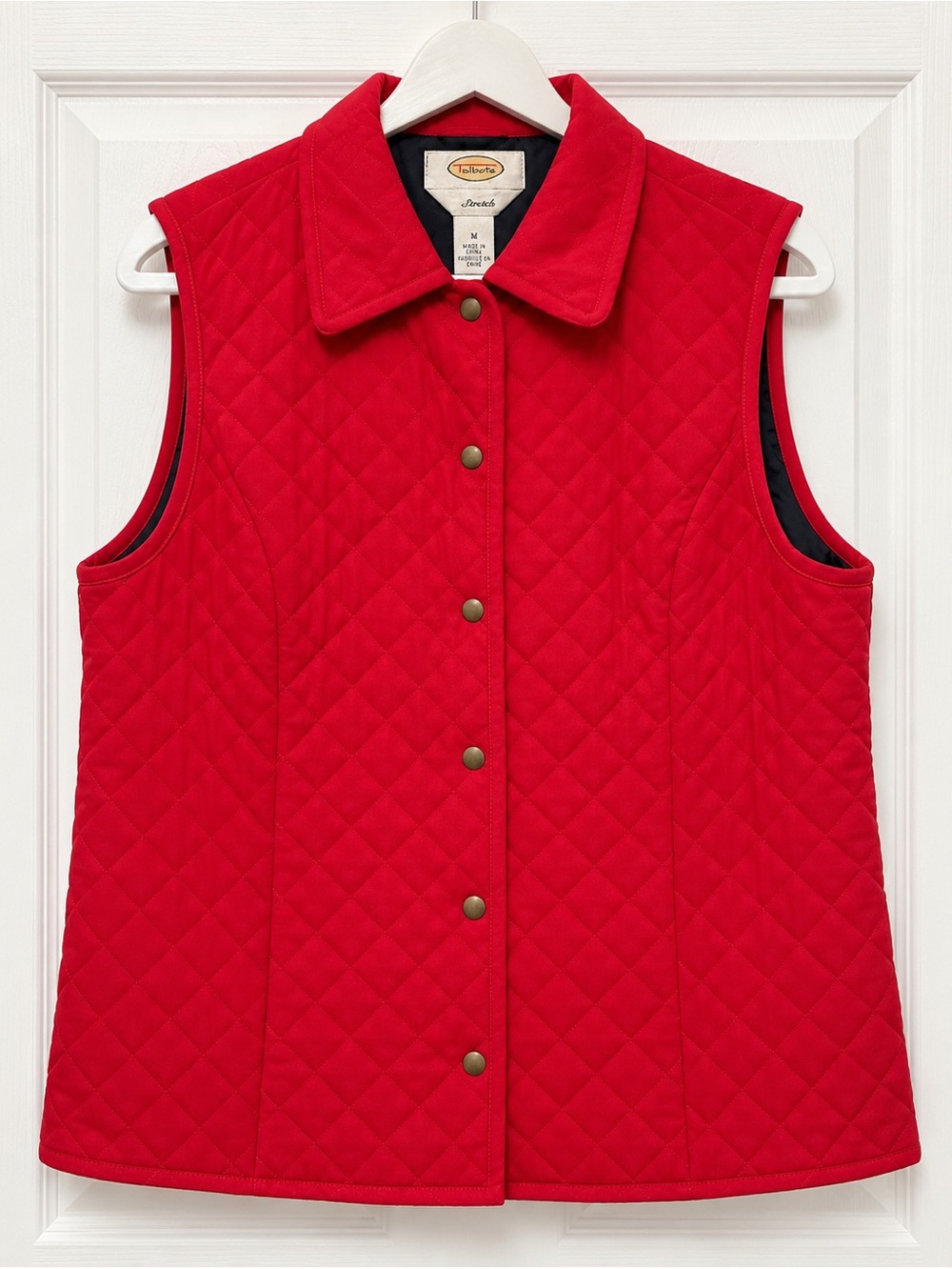 Talbots Women’s Red Quilted Snap Front Collared Vest Size M Stretch